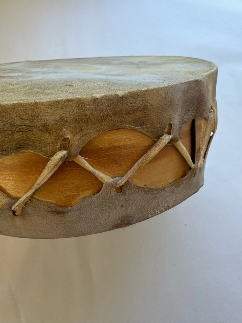 Vintage 1990s Native American Hand Painted Rawhide Drum Artist Signed Decorative